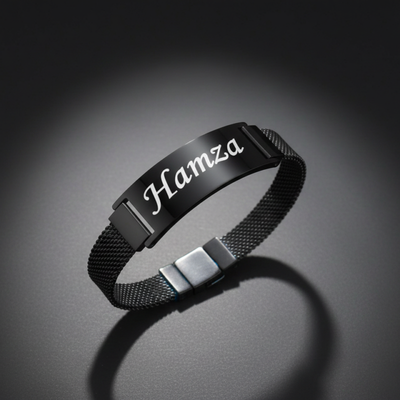 CUSTOMIZED BLACK STAINLESS-STEEL NAME BRACELET