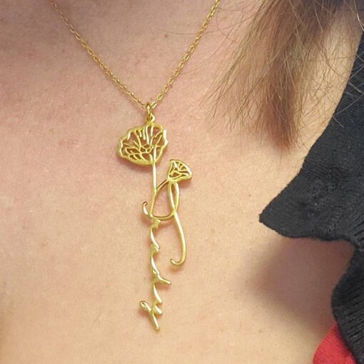 Customized Gold-Toned Floral Pendant Necklace
